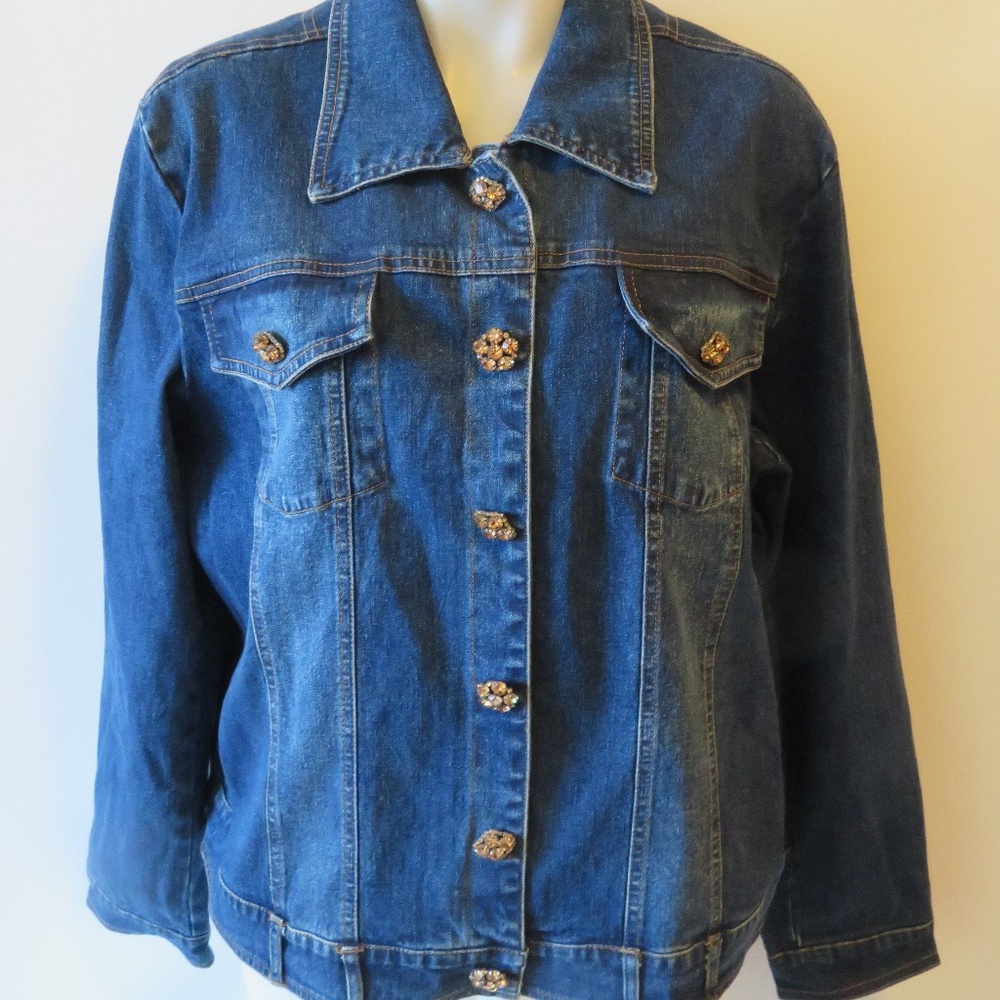 BERER BLUE DENIM RHINESTONE BUTTONS JEAN JACKET 2*